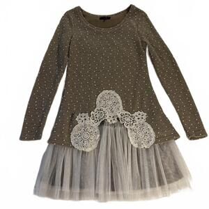 Ryu Ruffle Knit Dress size S Crochet Flowers‎ Anthropologie Tulle Boho Whimsy